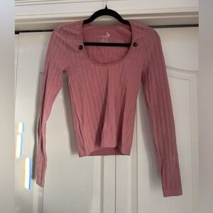 INTIMATELY FREE PEOPLE | Lucky You Pink Ribbed Bodycon Long Sleeve Shirt